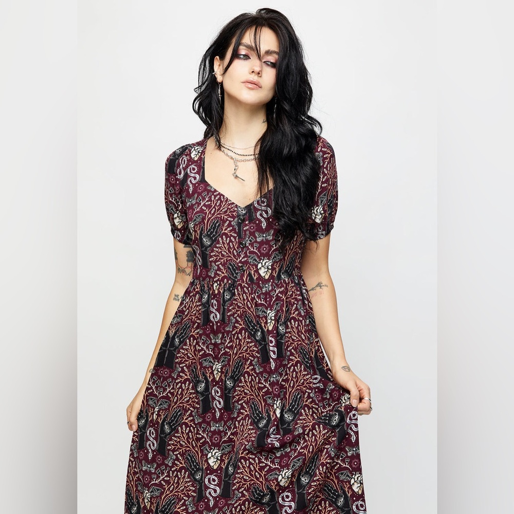 Disturbia Hemlock Button Detail Puff Sleeve Midi Dress US 12 / UK 16 - Picture 2 of 5